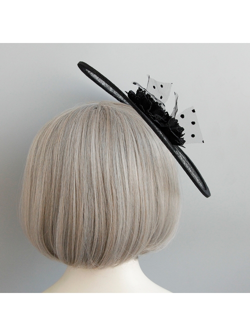 Black Exaggerated Net Yarn Flower Top Hat Retro Banquet Hat Head Accessories