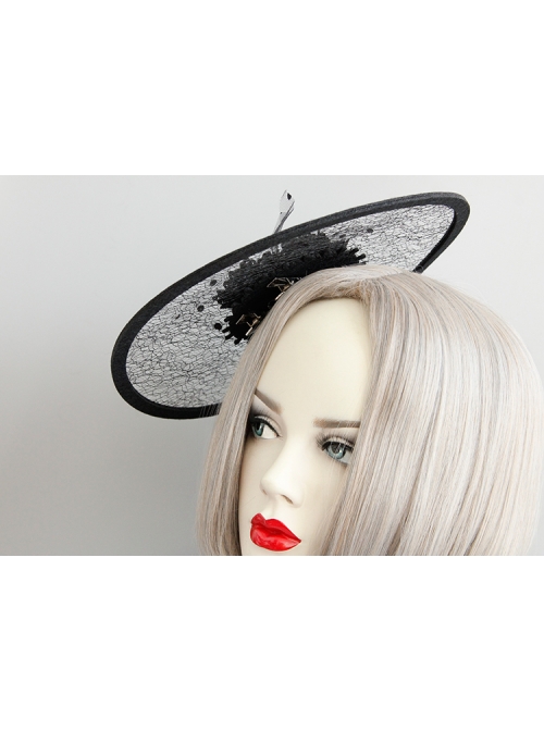 Black Exaggerated Net Yarn Flower Top Hat Retro Banquet Hat Head Accessories
