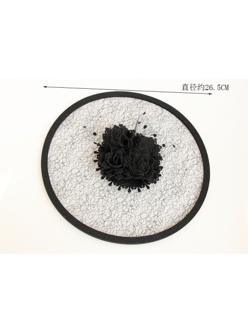 Black Exaggerated Net Yarn Flower Top Hat Retro Banquet Hat Head Accessories