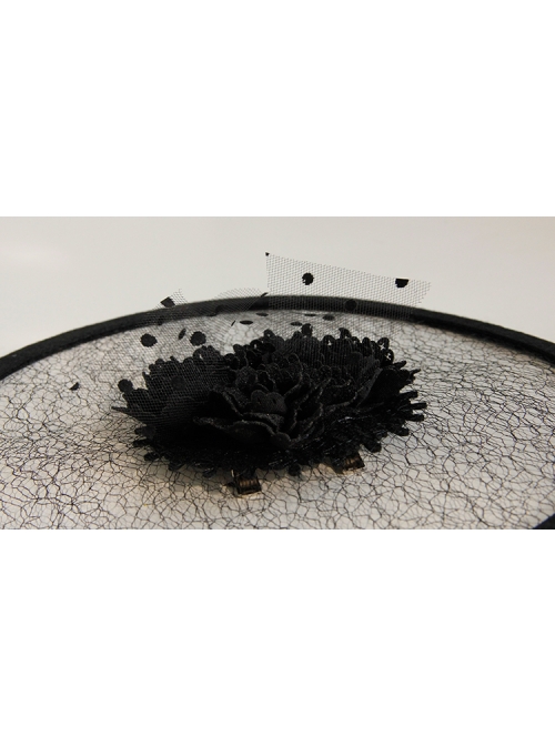 Black Exaggerated Net Yarn Flower Top Hat Retro Banquet Hat Head Accessories