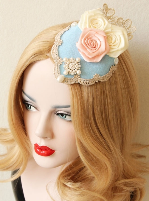 Palace Lolita Retro Rose Lace Pearl Luxury Ladies Spring Topper Head Accessories