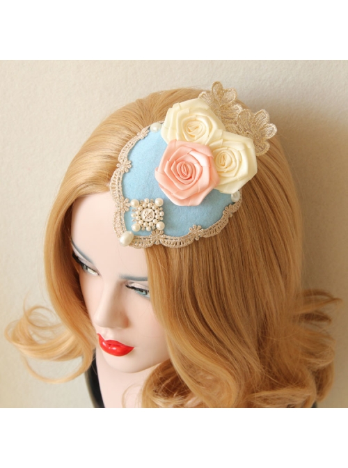 Palace Lolita Retro Rose Lace Pearl Luxury Ladies Spring Topper Head Accessories
