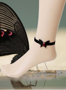 Gothic Style Women Black Artificial Leather Lobster Clasp Anklet Anklet Foot Strap