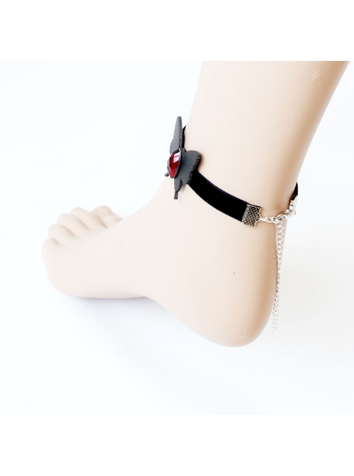Gothic Style Women Black Artificial Leather Lobster Clasp Anklet Anklet Foot Strap