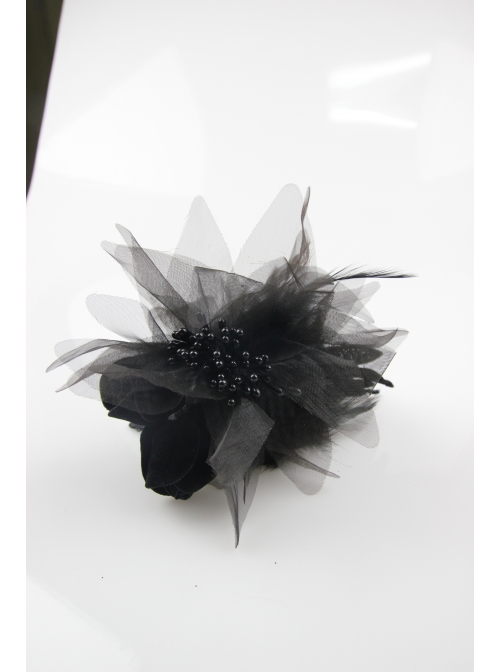 Black Feather Pattern Lace Mesh Flower Gothic Headdress