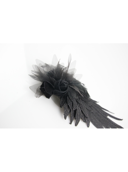 Black Feather Pattern Lace Mesh Flower Gothic Headdress