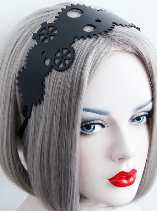 Black Steampunk Style Gear Personality Artificial Leather Hair Band Hoop Rope Jewelry Unlimited Head Circumference