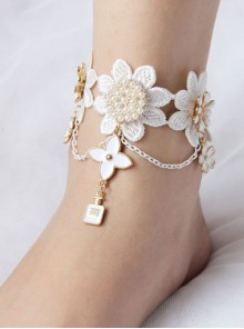 White Gothic Retro Bride Fashion Lace Flower Anklet Anklet Prom Accessories