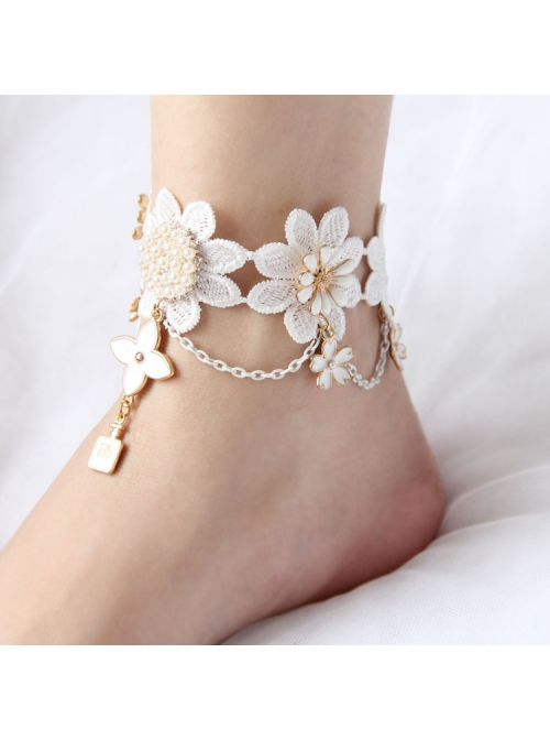 White Gothic Retro Bride Fashion Lace Flower Anklet Anklet Prom Accessories