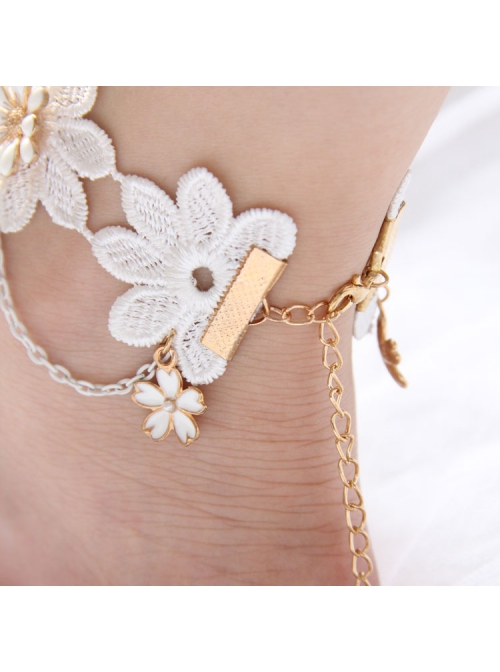 White Gothic Retro Bride Fashion Lace Flower Anklet Anklet Prom Accessories