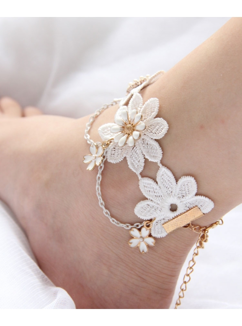 White Gothic Retro Bride Fashion Lace Flower Anklet Anklet Prom Accessories