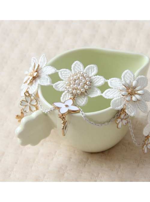 White Gothic Retro Bride Fashion Lace Flower Anklet Anklet Prom Accessories