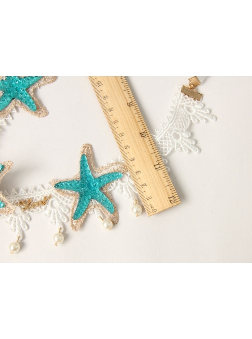 Gothic Holiday White Lace Starfish Pearl Hair Band Christmas Wreath Forehead Band Headwear