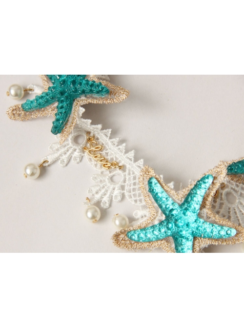 Gothic Holiday White Lace Starfish Pearl Hair Band Christmas Wreath Forehead Band Headwear