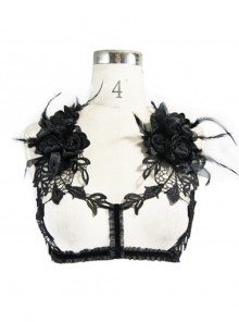 Black Lace Feather Rose Lace Embellished Transparent Gothic Sexy Accessories