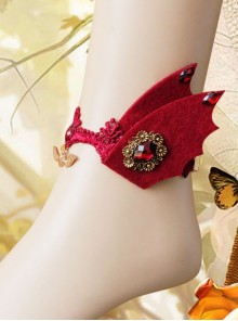 Baroque Style Palace Retro Halloween Devil Wings Red Gems Luxury Lace Female Anklet Accessories