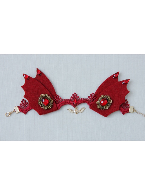 Baroque Style Palace Retro Halloween Devil Wings Red Gems Luxury Lace Female Anklet Accessories