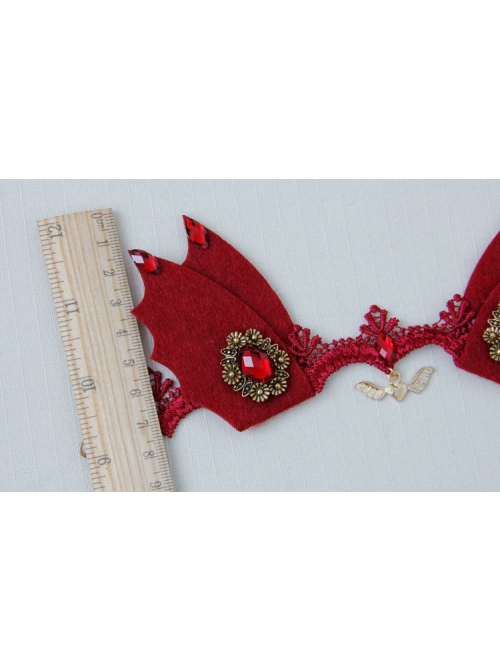 Baroque Style Palace Retro Halloween Devil Wings Red Gems Luxury Lace Female Anklet Accessories