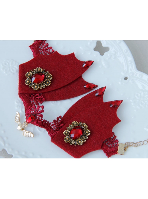 Baroque Style Palace Retro Halloween Devil Wings Red Gems Luxury Lace Female Anklet Accessories