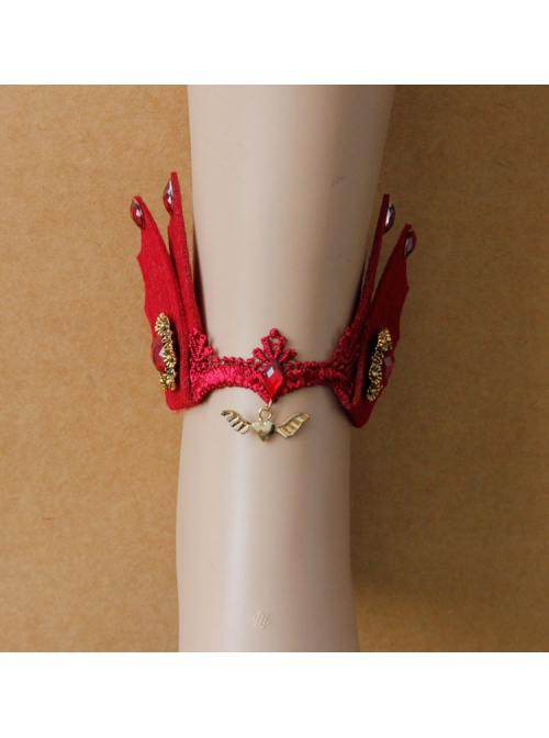 Baroque Style Palace Retro Halloween Devil Wings Red Gems Luxury Lace Female Anklet Accessories