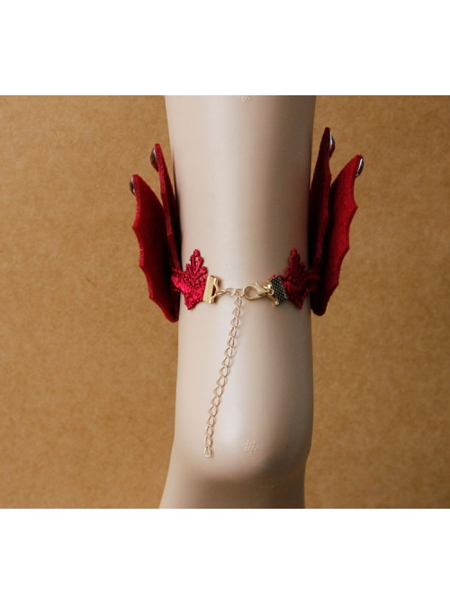 Baroque Style Palace Retro Halloween Devil Wings Red Gems Luxury Lace Female Anklet Accessories