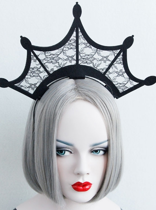 Black Retro Gothic Lace Crown Head Ornament Funny Halloween Christmas Exaggerated Headband