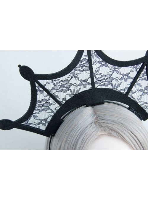 Black Retro Gothic Lace Crown Head Ornament Funny Halloween Christmas Exaggerated Headband