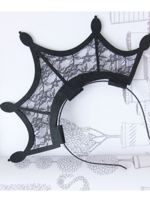 Black Retro Gothic Lace Crown Head Ornament Funny Halloween Christmas Exaggerated Headband
