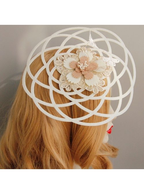 Gothic Retro Lady White Lace Bride Butterfly Flower Top Hat Headwear Performance Hair Accessories