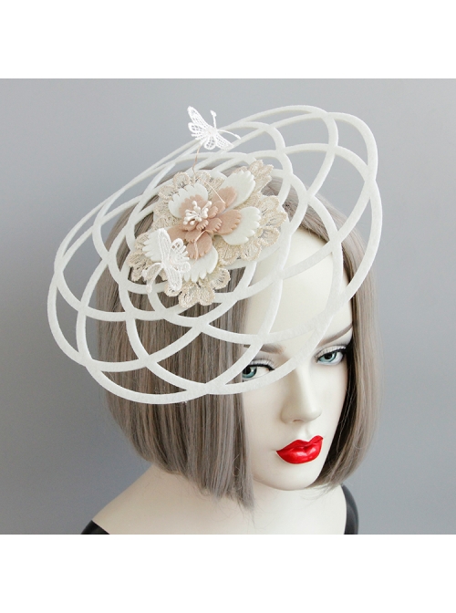 Gothic Retro Lady White Lace Bride Butterfly Flower Top Hat Headwear Performance Hair Accessories