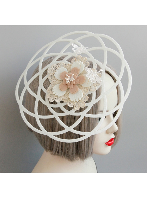 Gothic Retro Lady White Lace Bride Butterfly Flower Top Hat Headwear Performance Hair Accessories