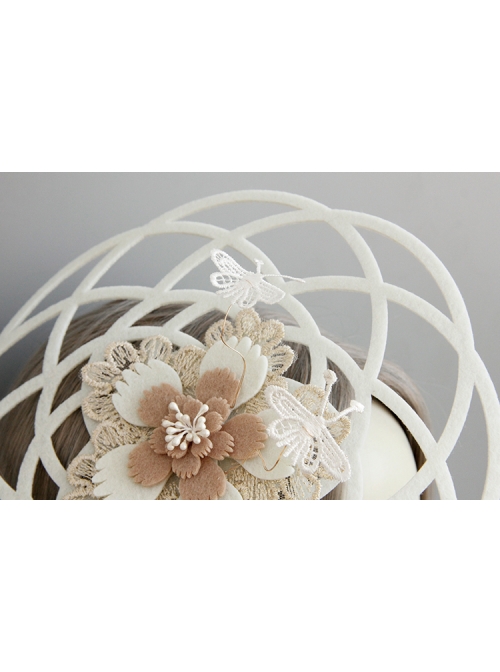 Gothic Retro Lady White Lace Bride Butterfly Flower Top Hat Headwear Performance Hair Accessories