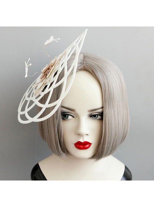 Gothic Retro Lady White Lace Bride Butterfly Flower Top Hat Headwear Performance Hair Accessories