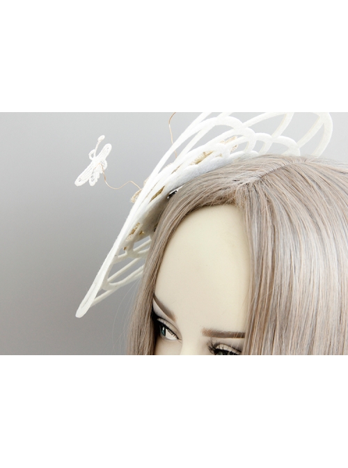 Gothic Retro Lady White Lace Bride Butterfly Flower Top Hat Headwear Performance Hair Accessories