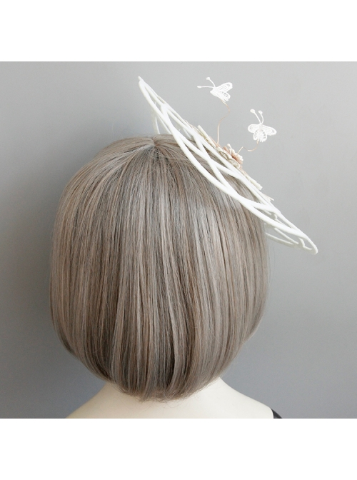 Gothic Retro Lady White Lace Bride Butterfly Flower Top Hat Headwear Performance Hair Accessories