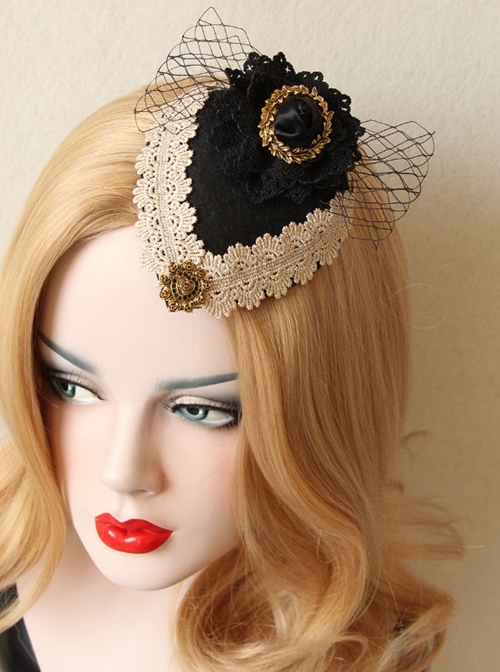 British Retro Gothic Black Net Gauze Bow Ladies And Ladies Small Top Hat Headwear Hair Accessories