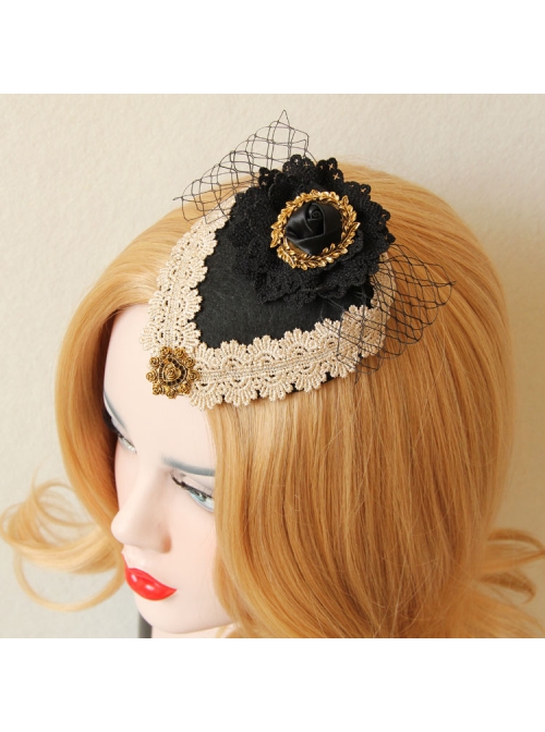 British Retro Gothic Black Net Gauze Bow Ladies And Ladies Small Top Hat Headwear Hair Accessories