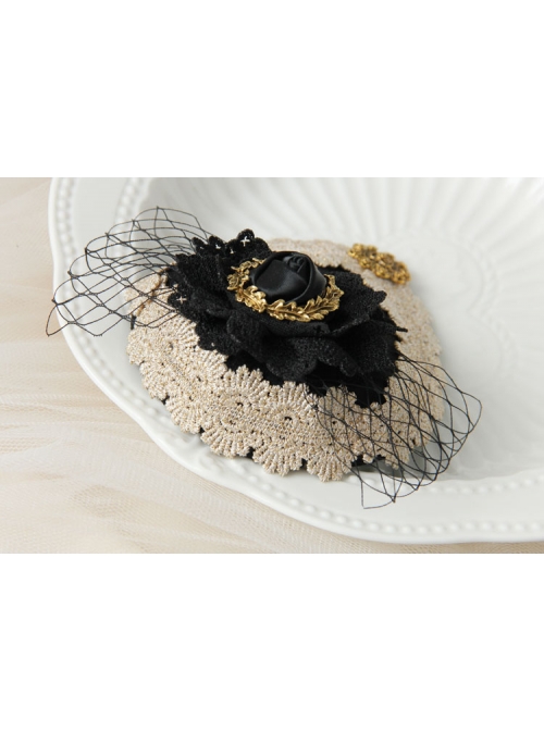 British Retro Gothic Black Net Gauze Bow Ladies And Ladies Small Top Hat Headwear Hair Accessories