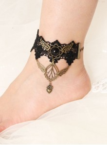 Exquisite Personality Gothic Retro Metal Love Heart Wings Anklet Black Fashion Design Sense Lace Anklet