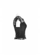 Off-Shoulder Short Sleeve Splice Lace Flounce Hem Black Gothic Imitates Silk T-Shirt