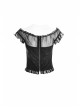Off-Shoulder Short Sleeve Splice Lace Flounce Hem Black Gothic Imitates Silk T-Shirt
