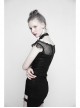 Off-Shoulder Short Sleeve Splice Lace Flounce Hem Black Gothic Imitates Silk T-Shirt