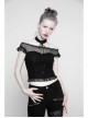 Off-Shoulder Short Sleeve Splice Lace Flounce Hem Black Gothic Imitates Silk T-Shirt