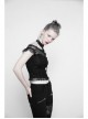 Off-Shoulder Short Sleeve Splice Lace Flounce Hem Black Gothic Imitates Silk T-Shirt