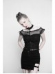 Off-Shoulder Short Sleeve Splice Lace Flounce Hem Black Gothic Imitates Silk T-Shirt