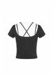Metal Ring Bandage Big Collar Short Sleeve Black Punk Tight T-Shirt