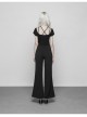 Metal Ring Bandage Big Collar Short Sleeve Black Punk Tight T-Shirt
