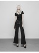 Metal Ring Bandage Big Collar Short Sleeve Black Punk Tight T-Shirt