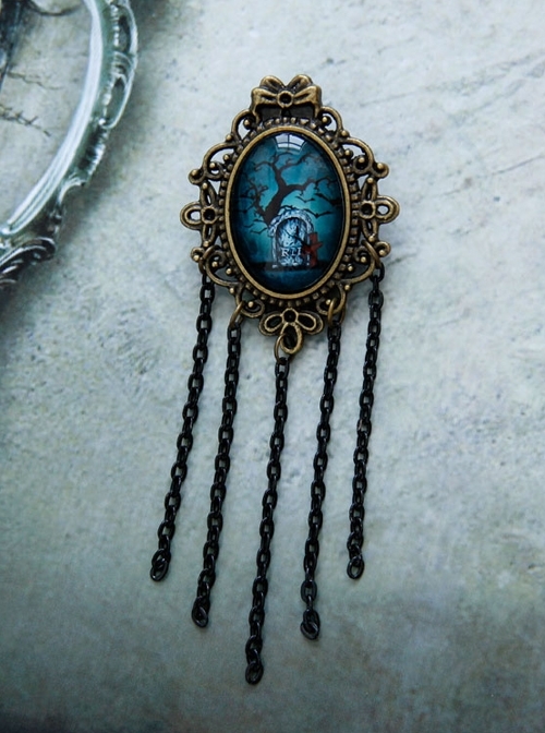 Bronze Halloween Gothic Style Dark Tassel Brooch Personality Badge Costume Matching Accessories