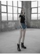 Front Chest Bandage Short Sleeve Black Punk Short Knit Halter T-Shirt